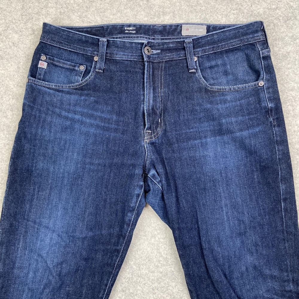 AG Adriano Goldschmied Everett Slim Straight Jeans Mens 34x22 Hemmed Dark Blue - Picture 1 of 16